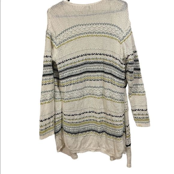 J. Jill White Blue Green Striped Long Sleeve Long Line Knit Crochet Cardigan Top - Picture 4 of 7